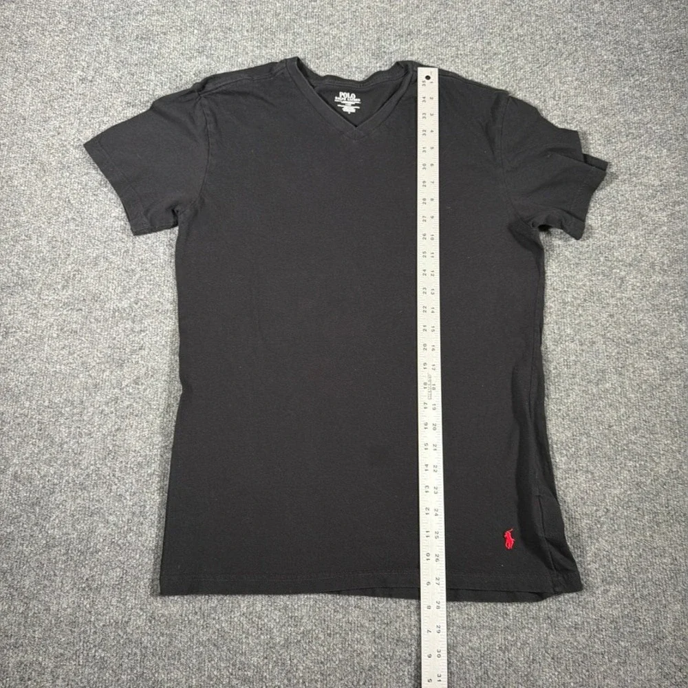 Polo Ralph Lauren T Shirt Slim Fit‎ Mens Large Black Red Logo Pony V Neck